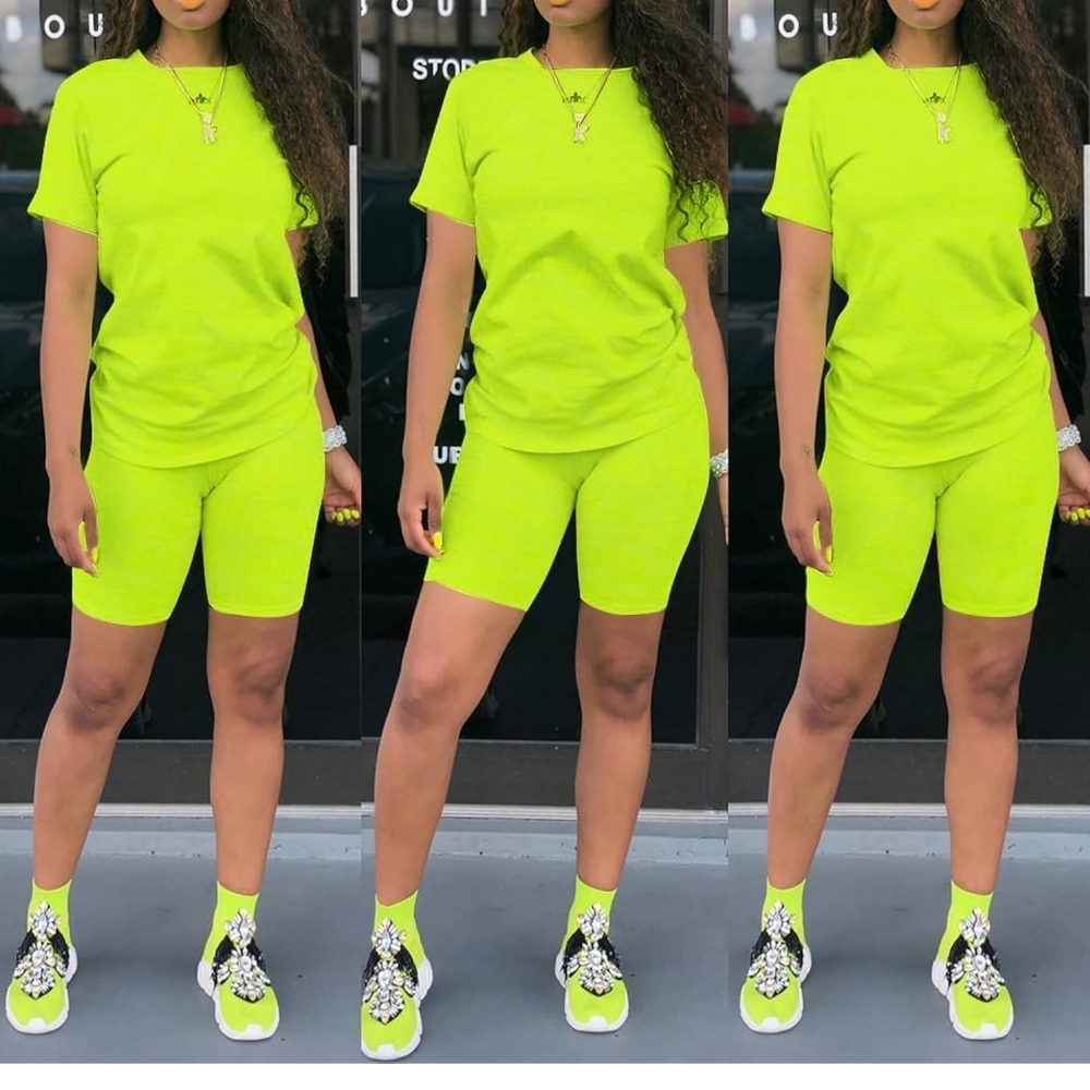 Neon Green Women's Shorts Set